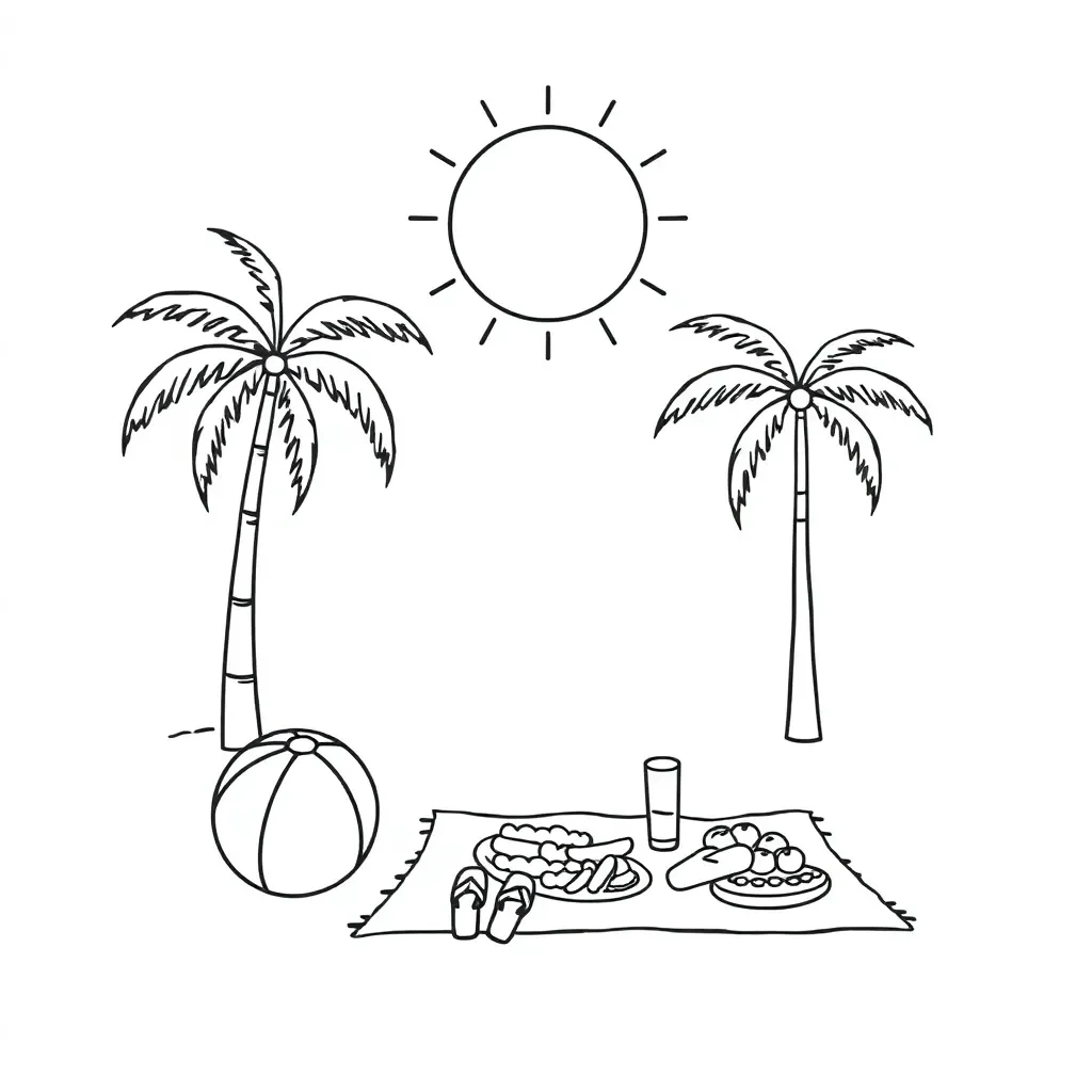 Summer vacation scene with beach and activities