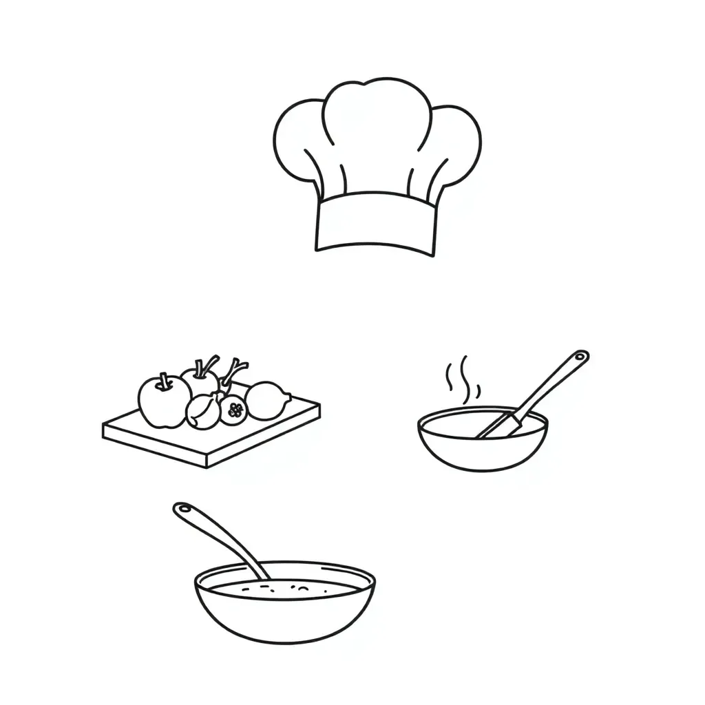 Chef in proper uniform with apron, hairnet, and gloves