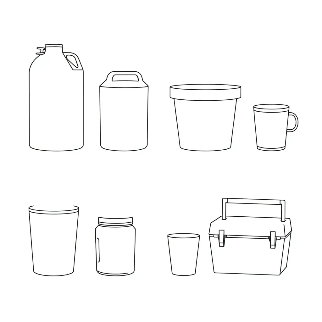 Various containers and cups