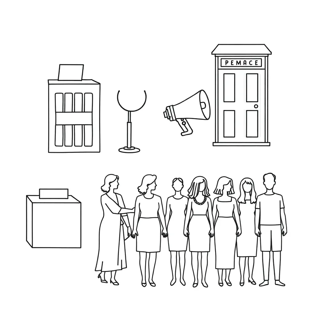 Suffragette banner and voting box illustration