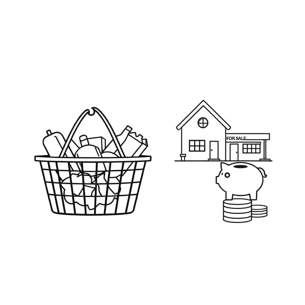 Cost of living illustration with shopping basket and money