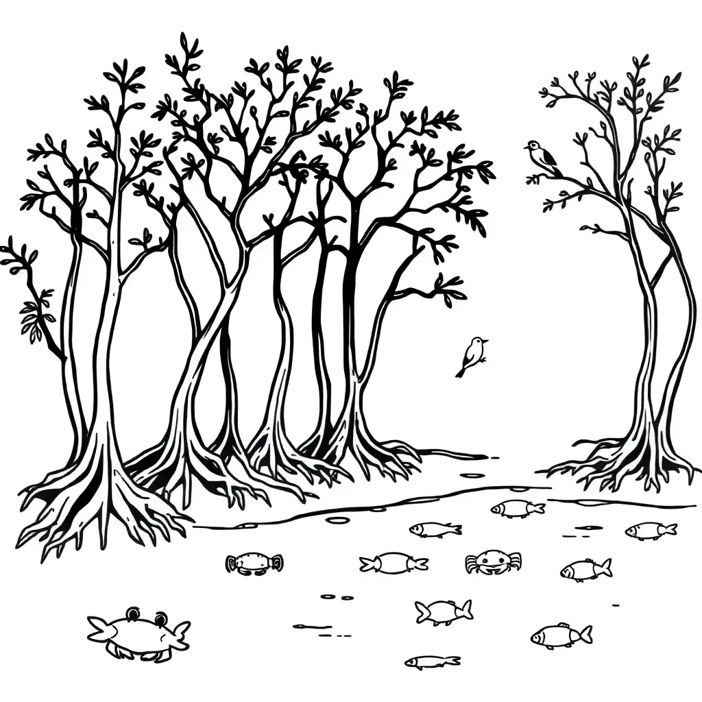 Mangrove coastal ecosystem illustration