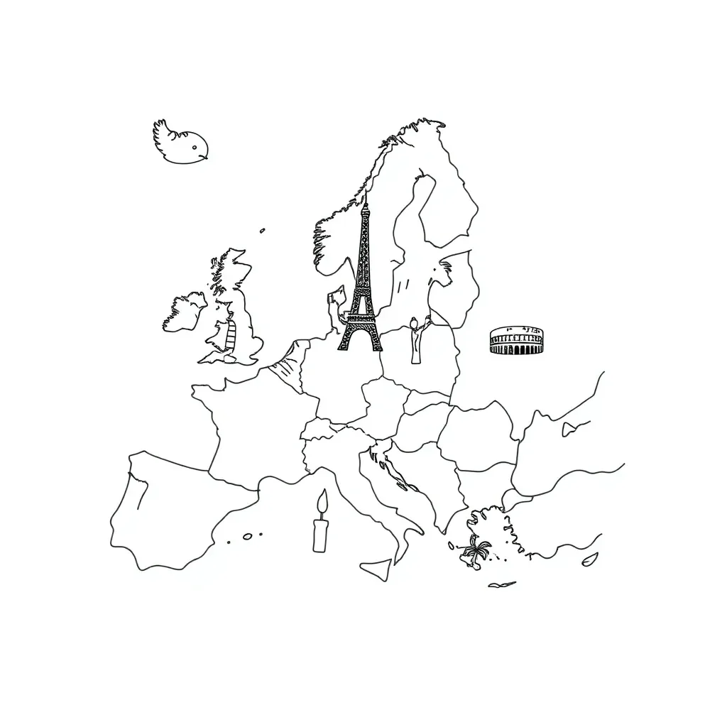 European map with passport stamps