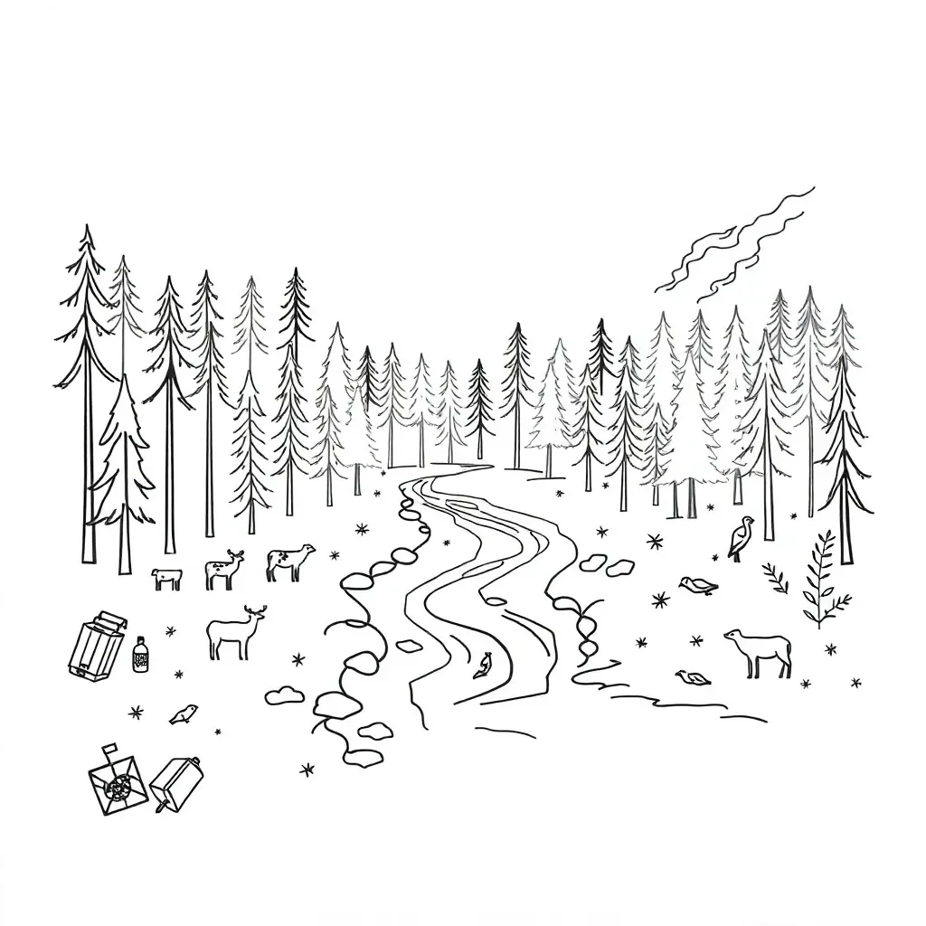 Ecosystem with human impact illustration