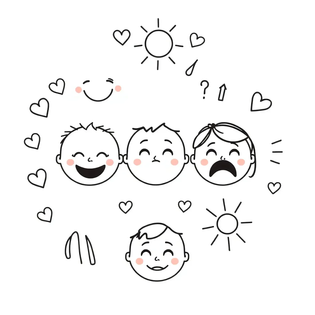 Various emotion faces showing happy, sad, angry, and surprised expressions