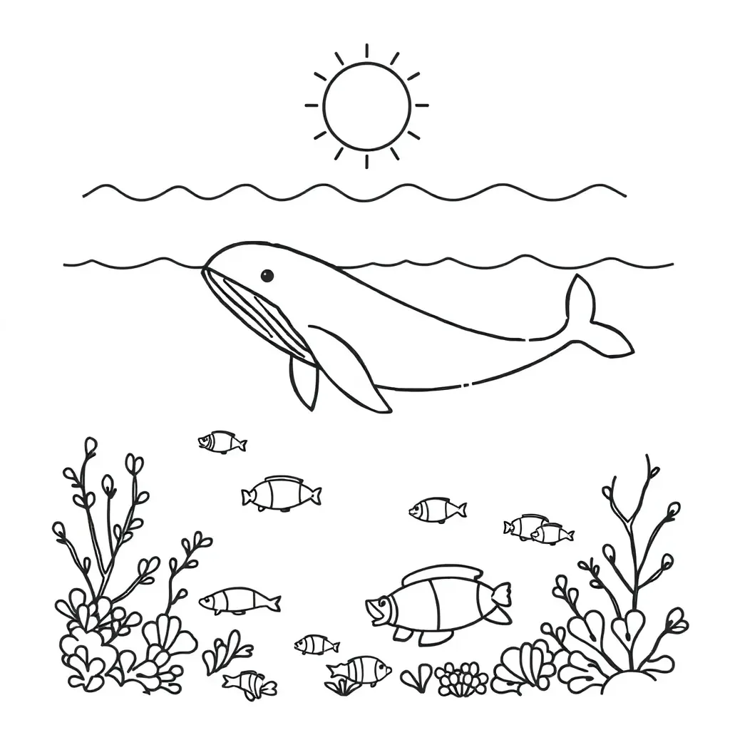Ocean with marine life and pollution