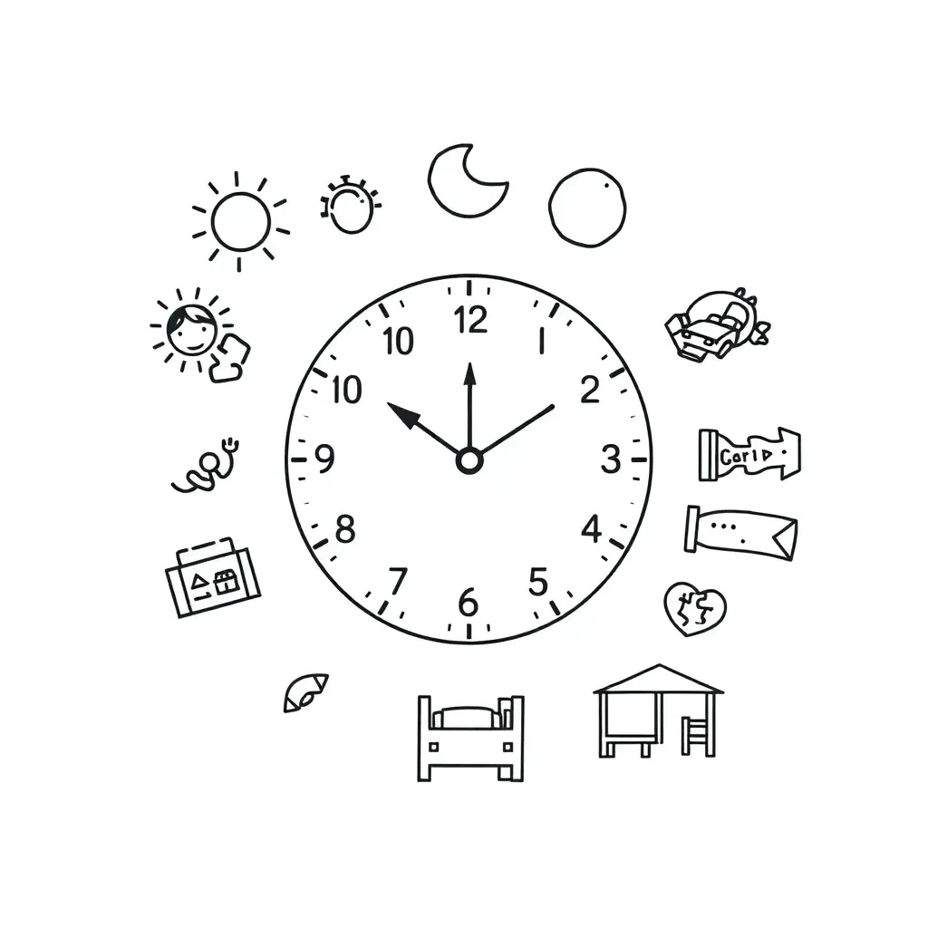 Clock and daily activities illustration