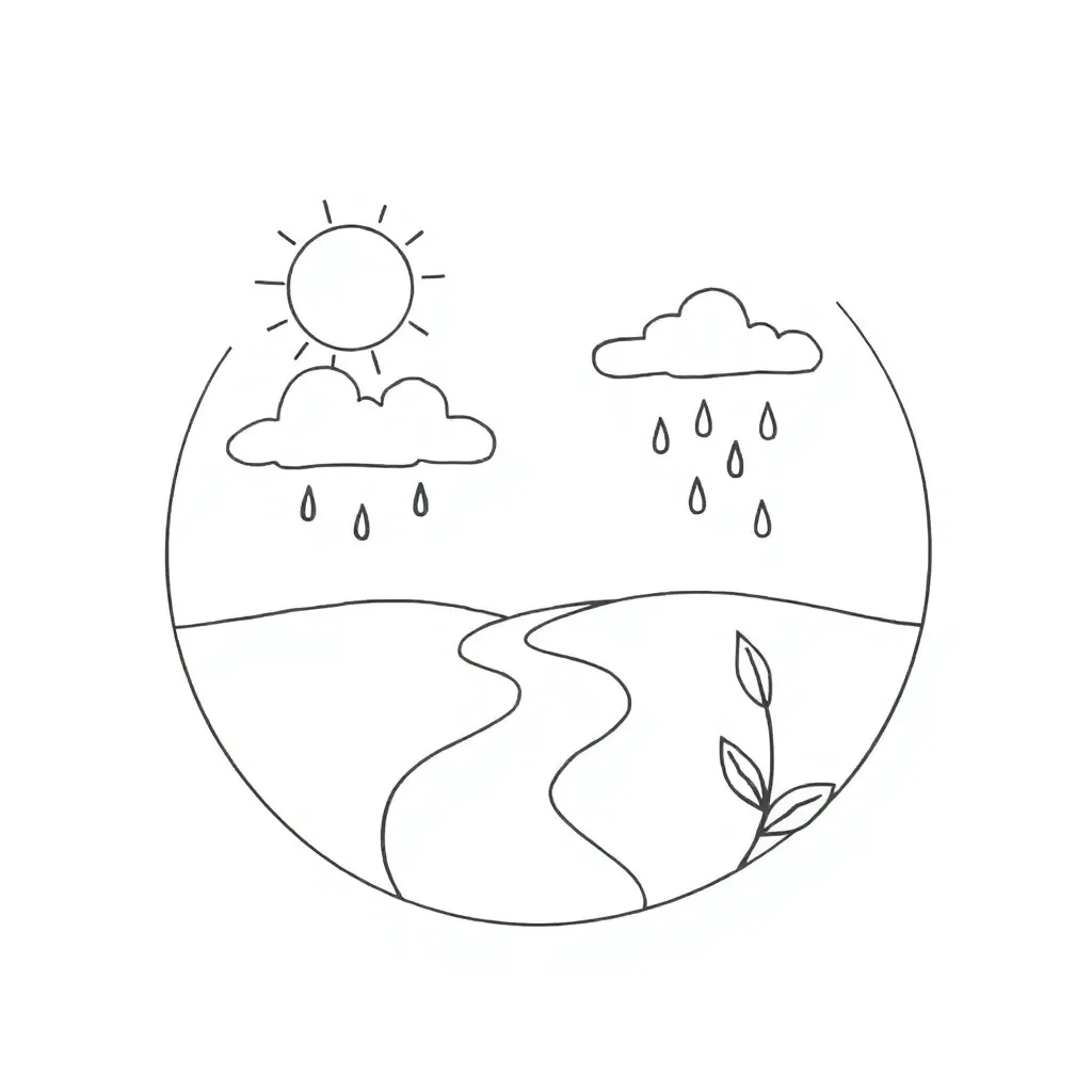 Water cycle diagram showing evaporation, condensation, precipitation, and collection