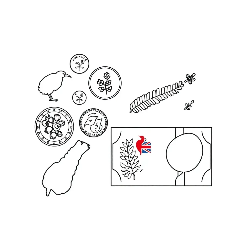 New Zealand coins and notes illustration