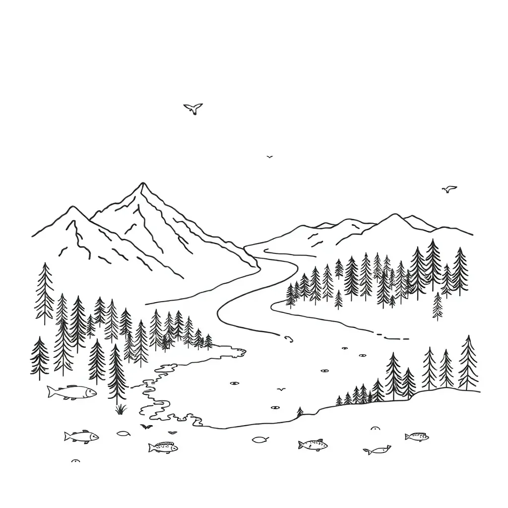 Mountain landscape with rivers and valleys