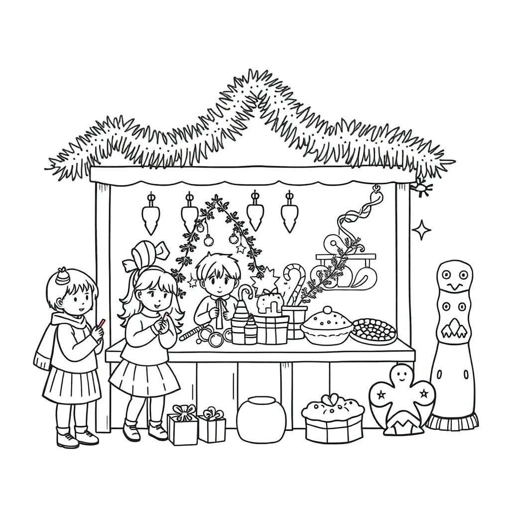 Christmas market with stalls and decorations