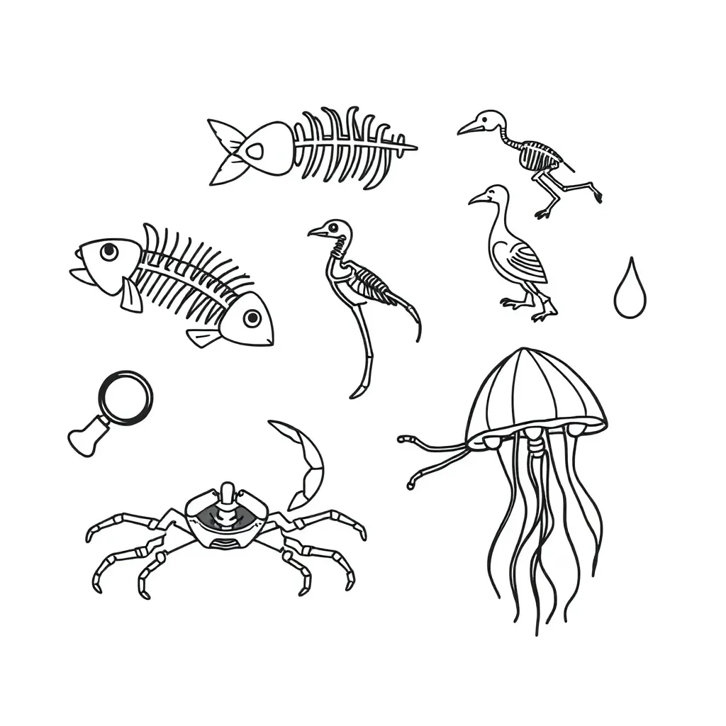 Various animal skeletons illustration