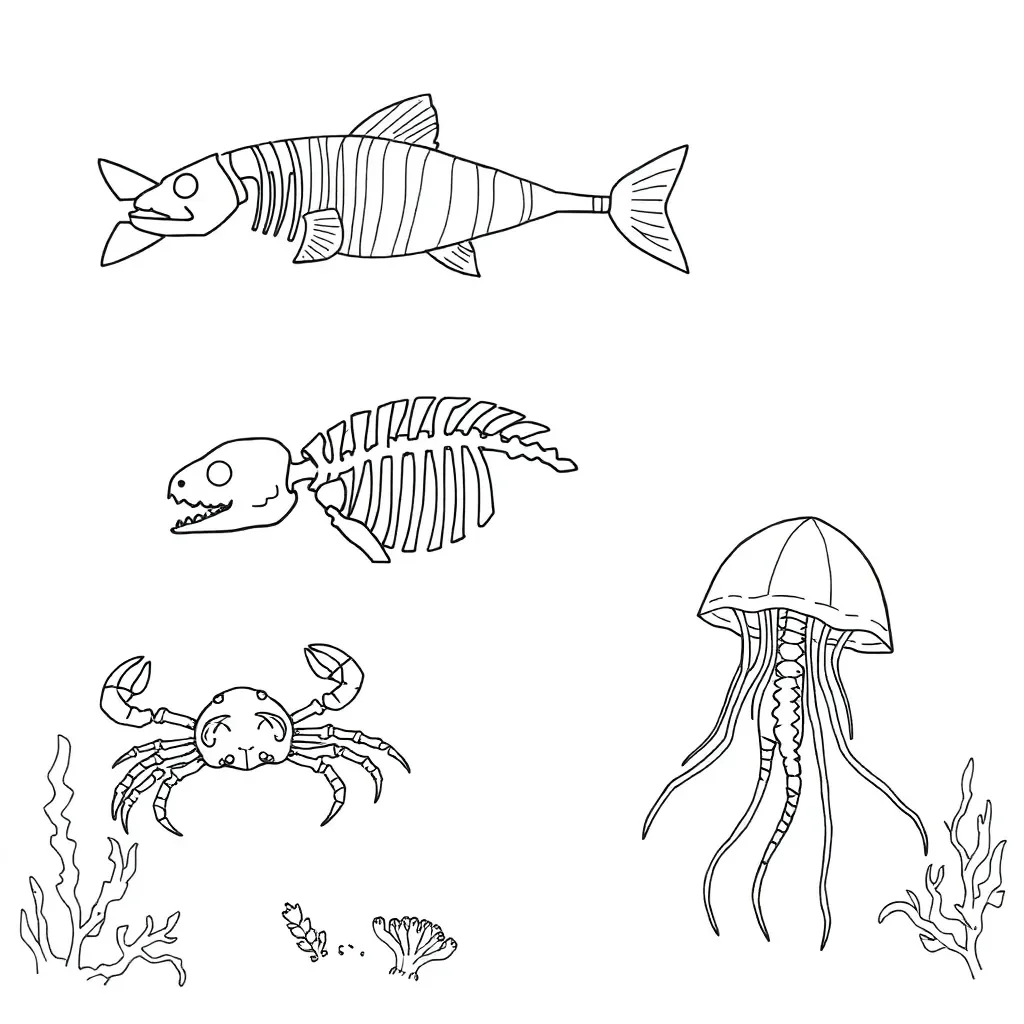 Various animal skeletons illustration