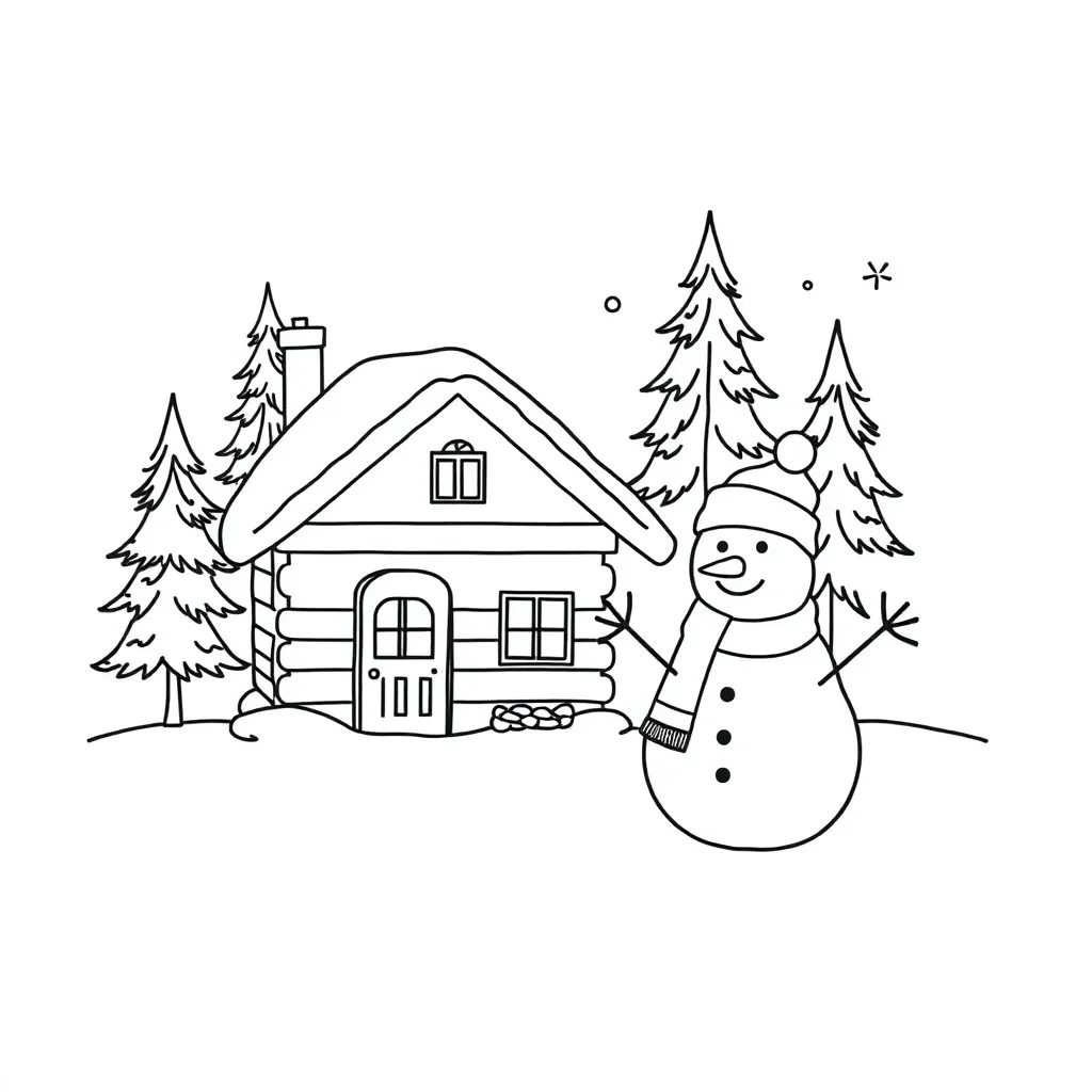 Winter scene with snowman and children