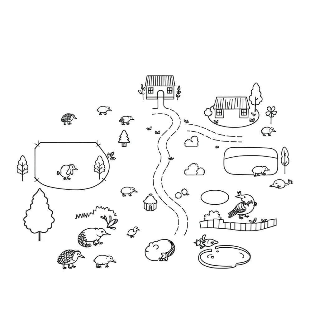 New Zealand zoo animals illustration