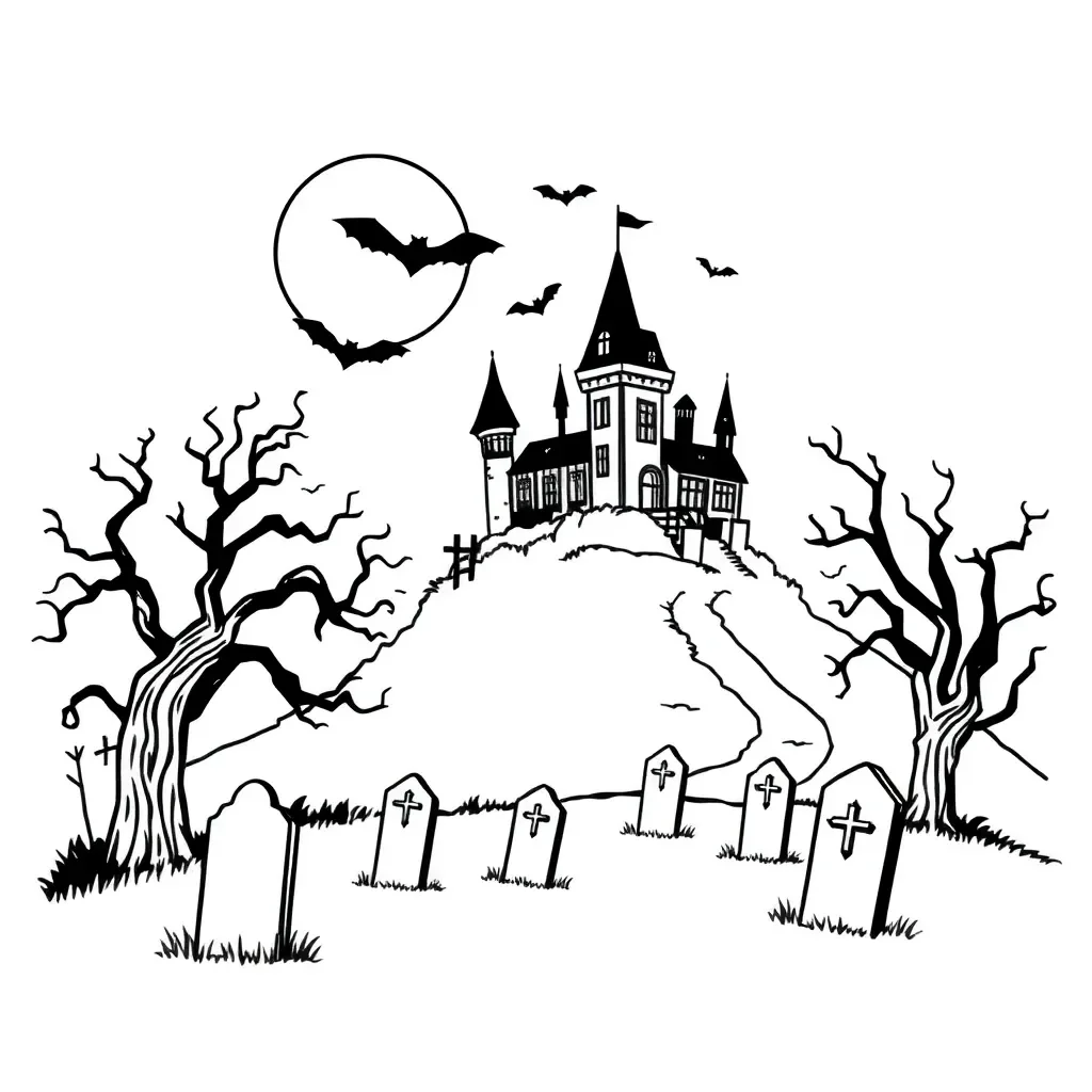 Gothic castle silhouette against stormy sky