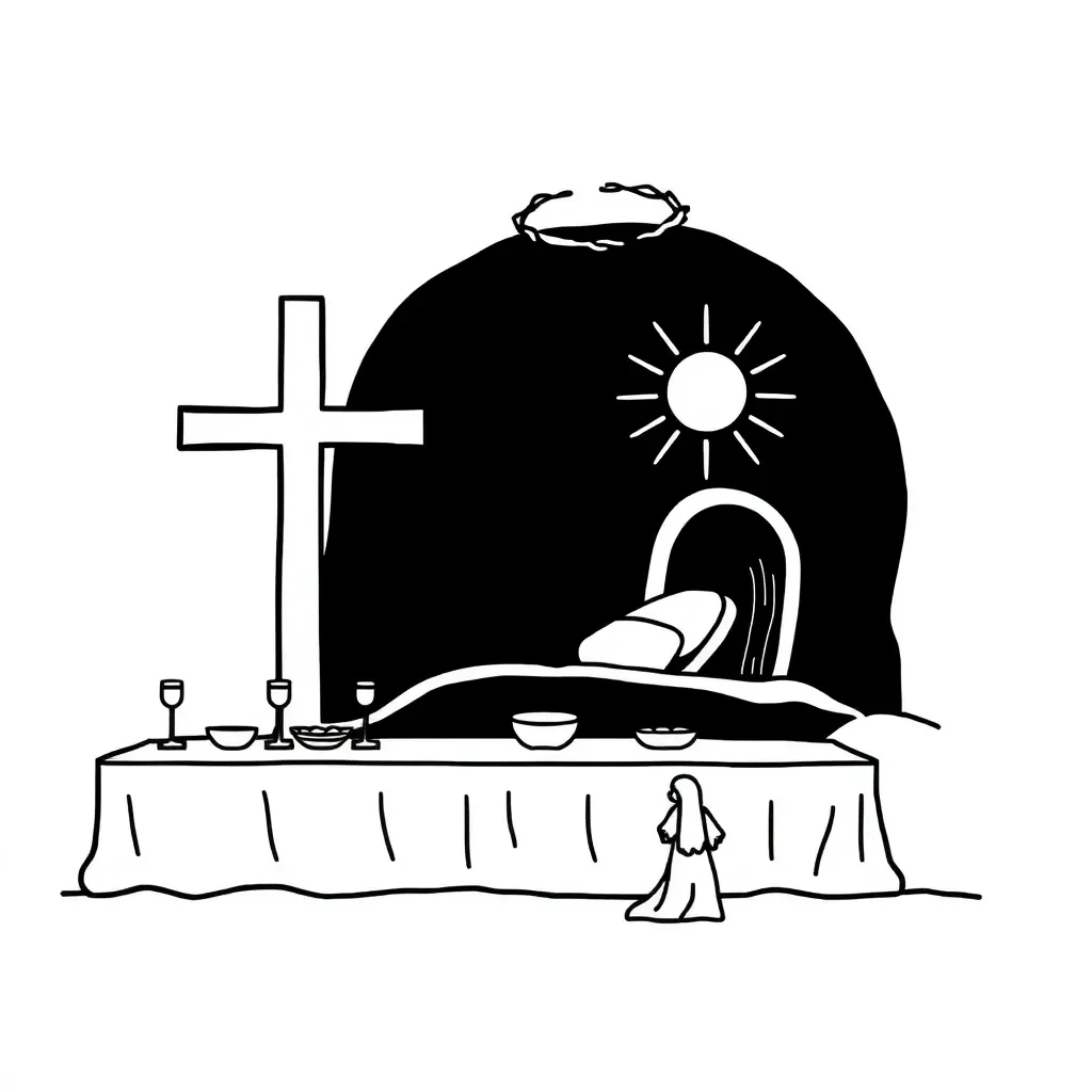Easter cross and empty tomb illustration