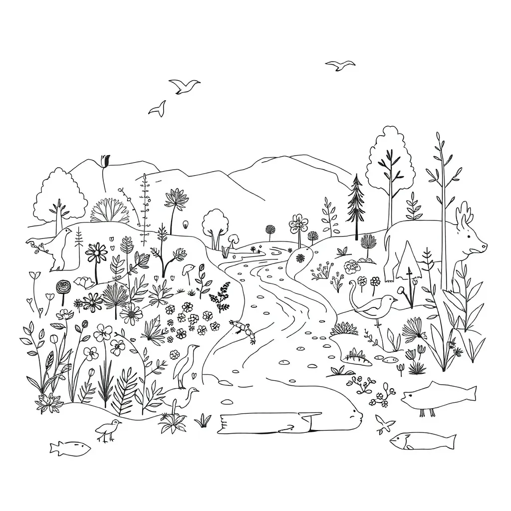 Biodiversity illustration with plants and animals