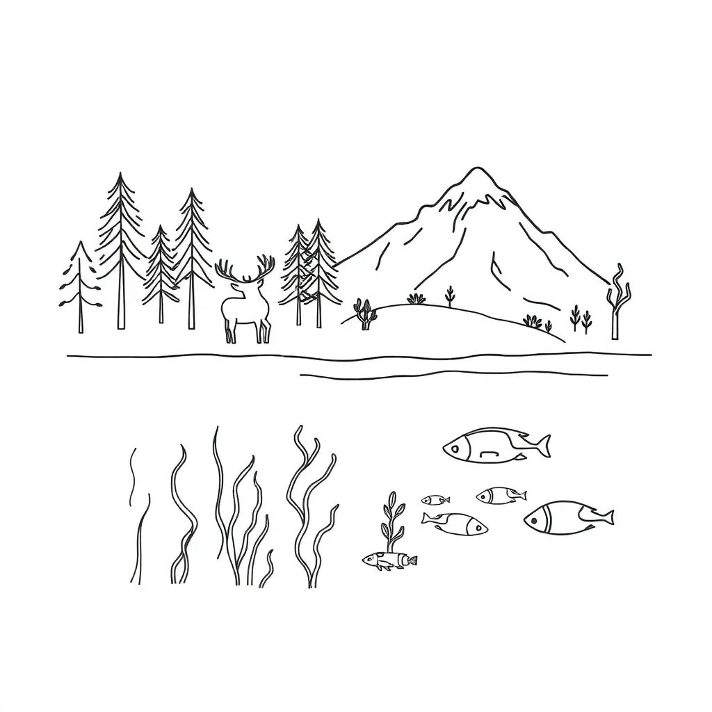 Forest and lake ecosystem illustration