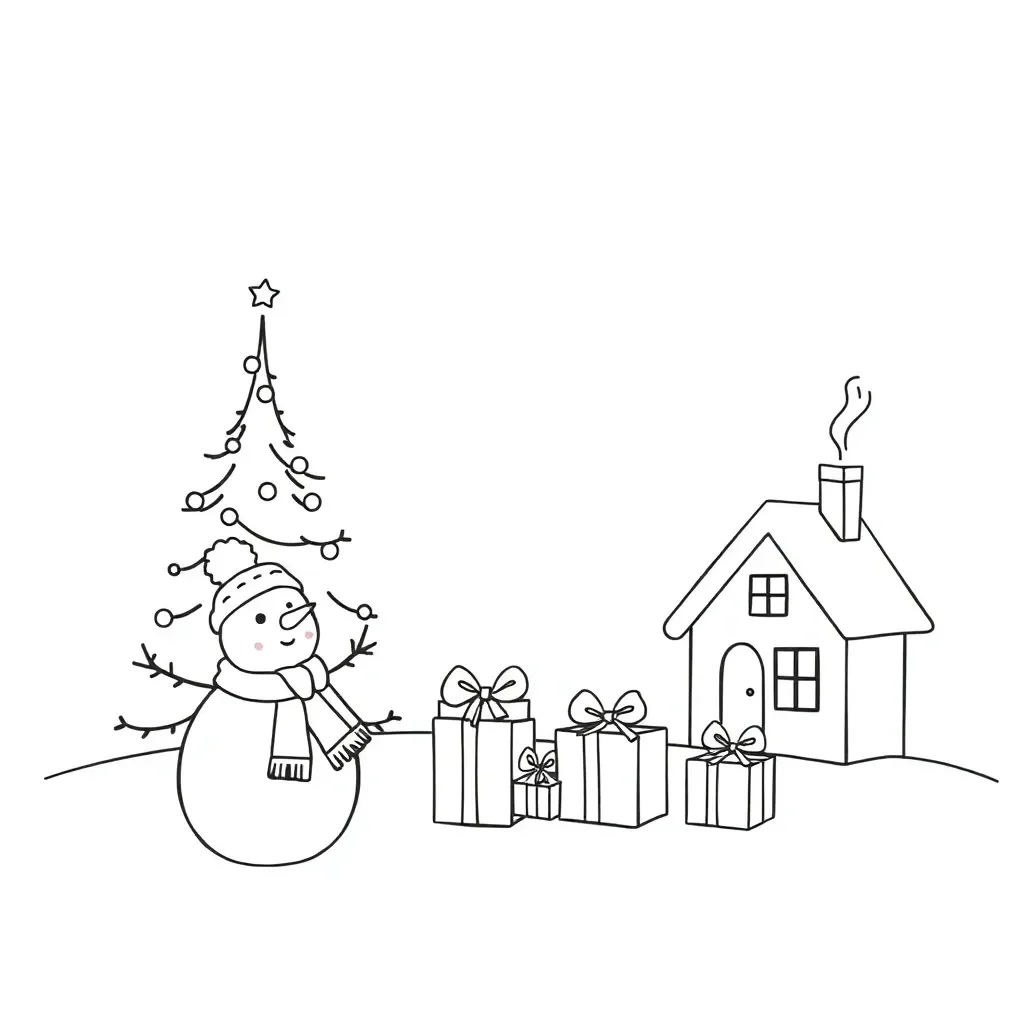 December winter scene with snowflakes and holiday decorations