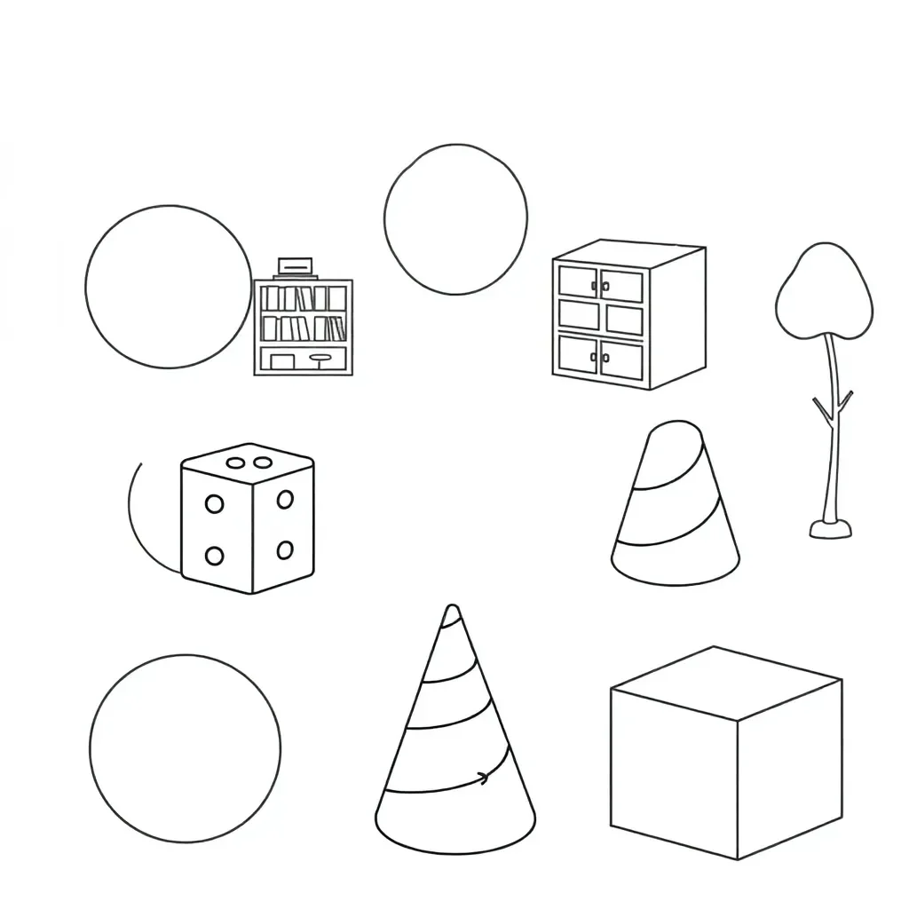 Detective with magnifying glass looking at 3D shapes