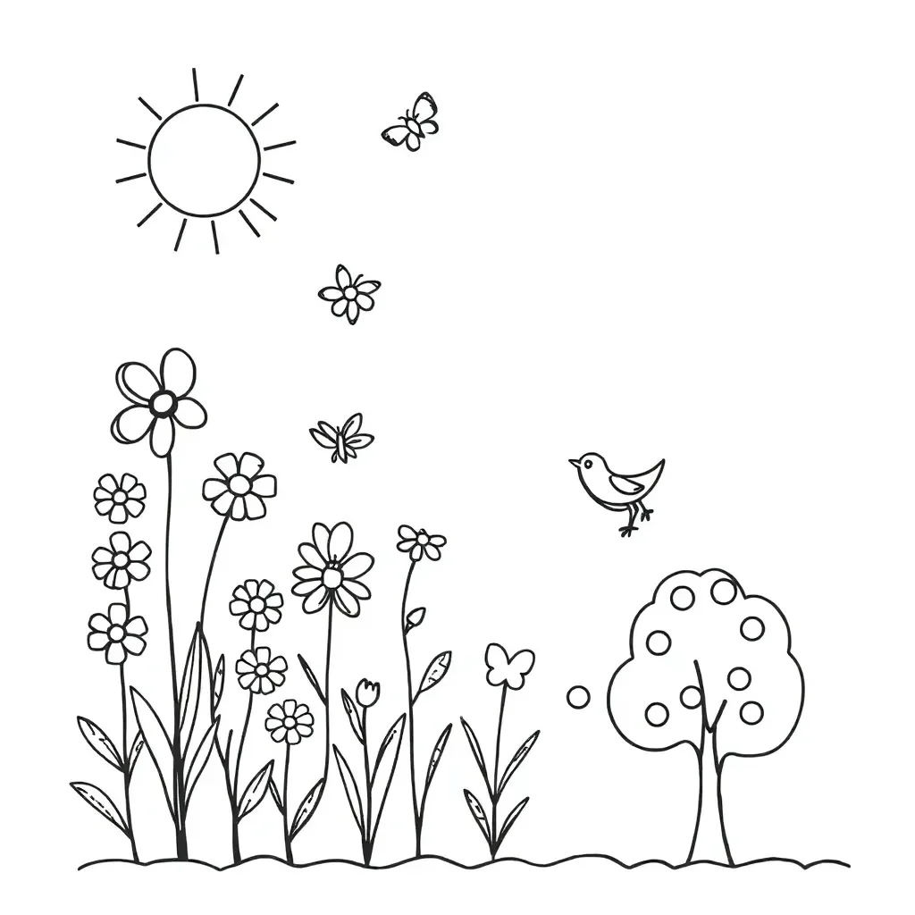 Spring flowers and butterflies
