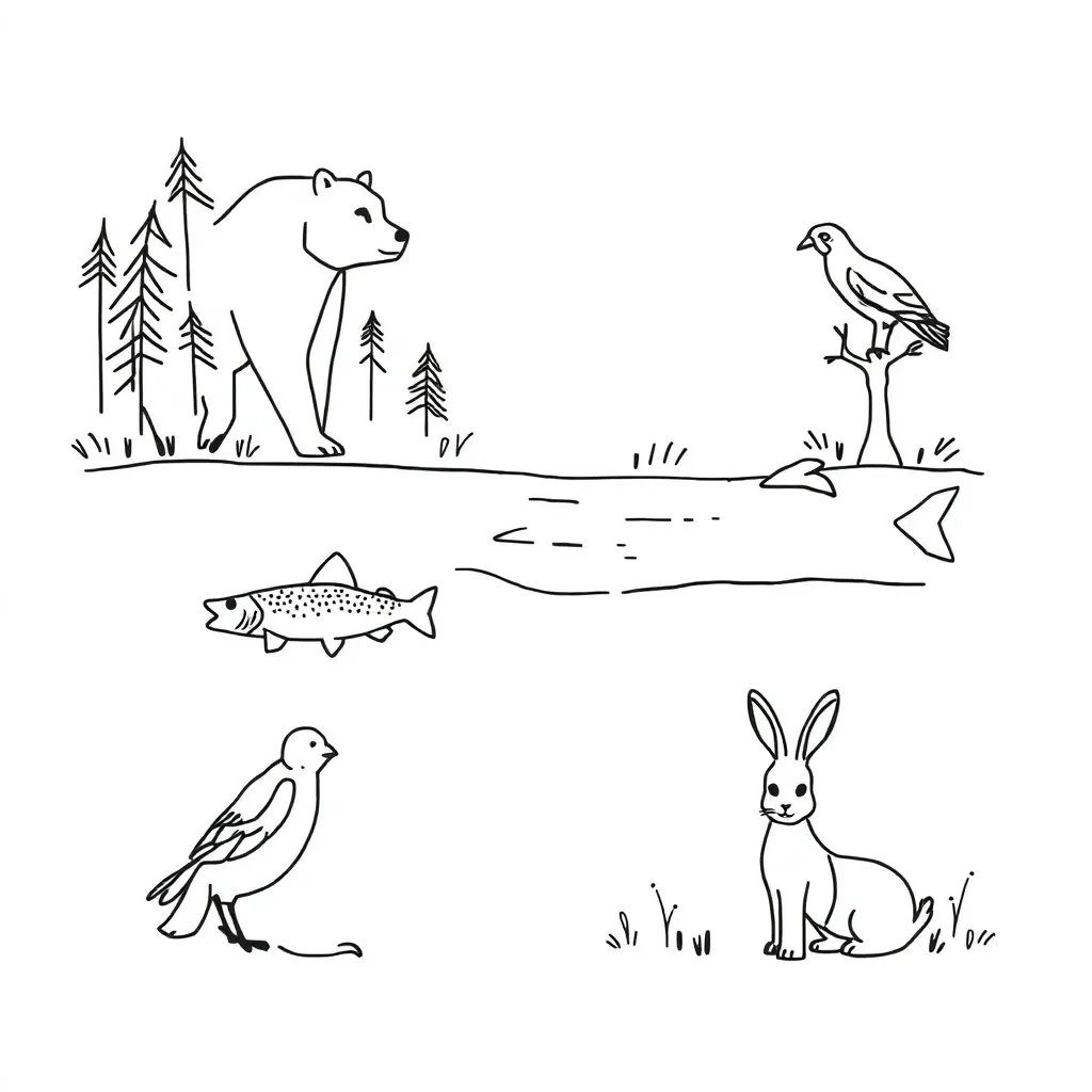 Various animals showing survival adaptations