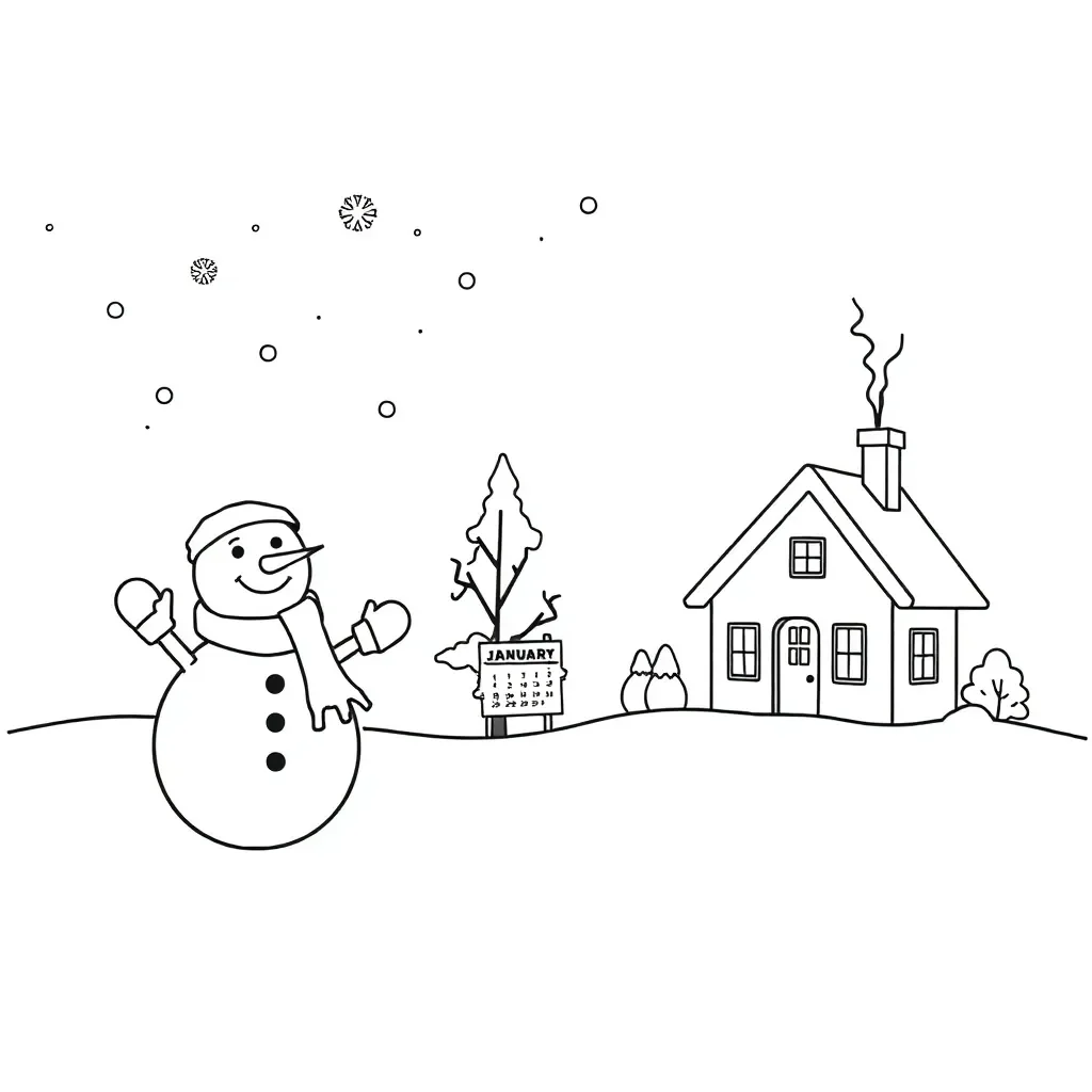 Winter scene with snowman and mittens
