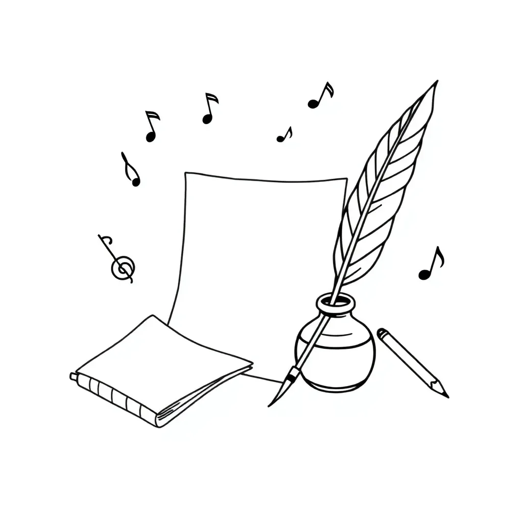 Student writing and composing music illustration