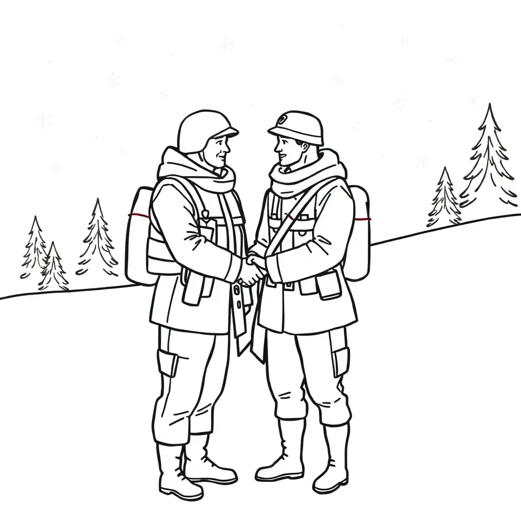 Soldiers meeting in No Man's Land during Christmas Truce 1914