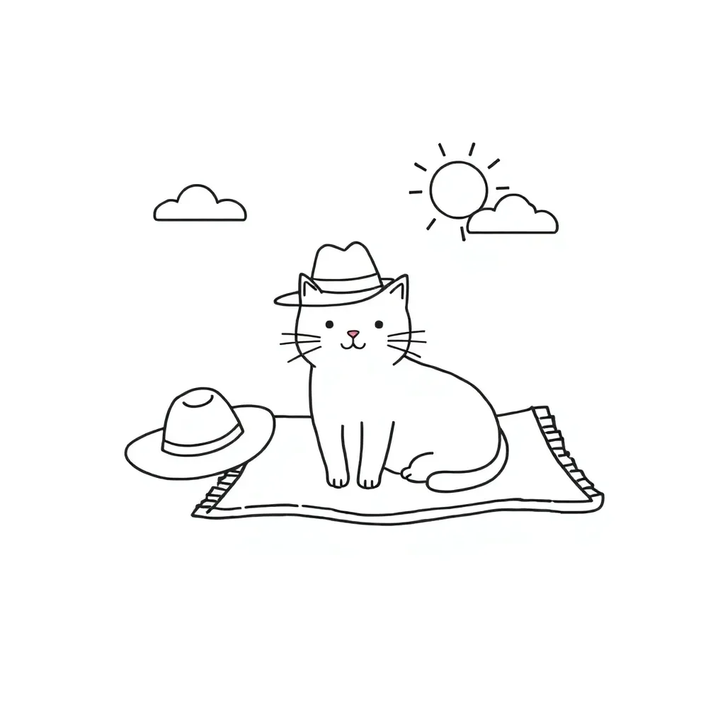 Cat sitting with hat illustration