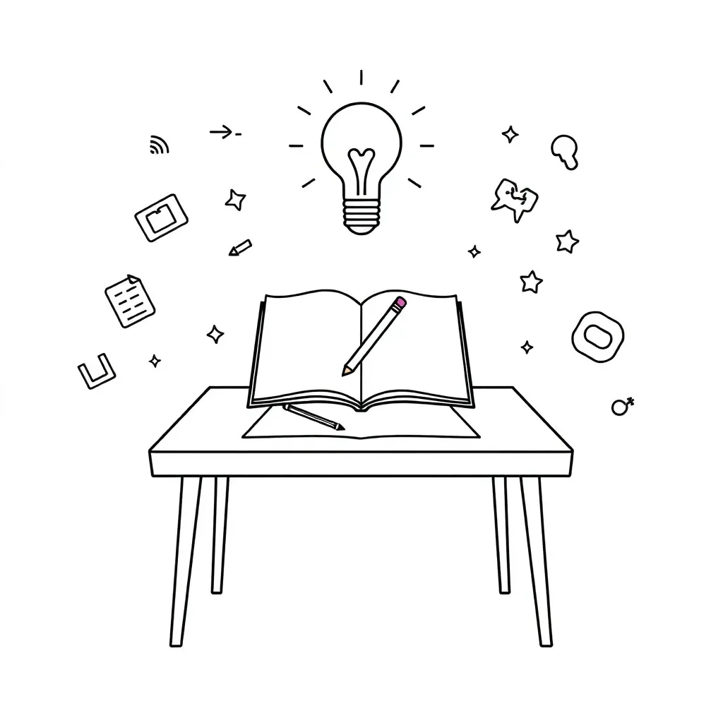 Student taking notes with organized materials