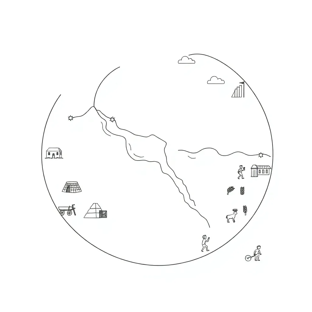 Ancient civilizations map with rivers and fertile regions