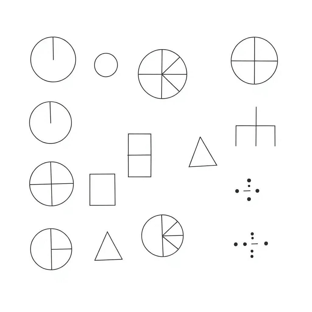 Mathematical shapes and fractions illustration
