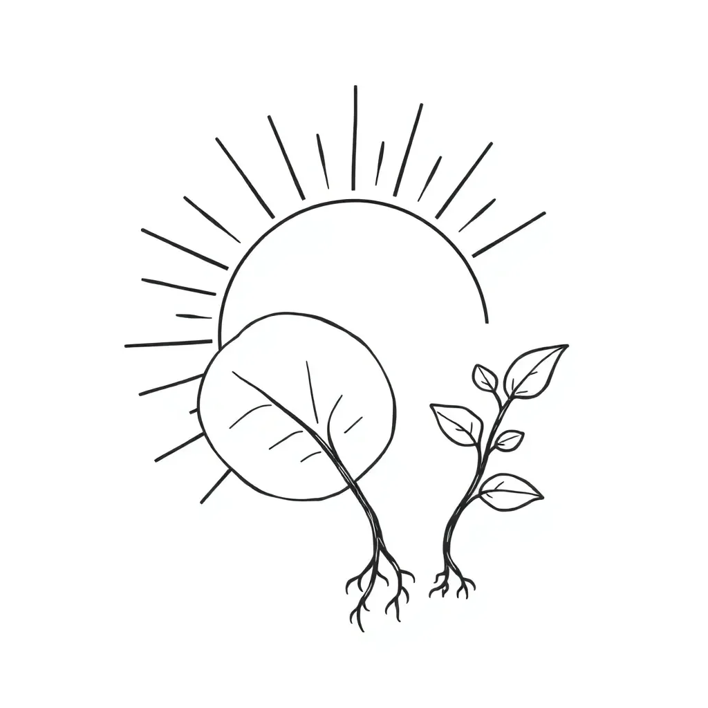 Plant with sunlight and energy flow diagram