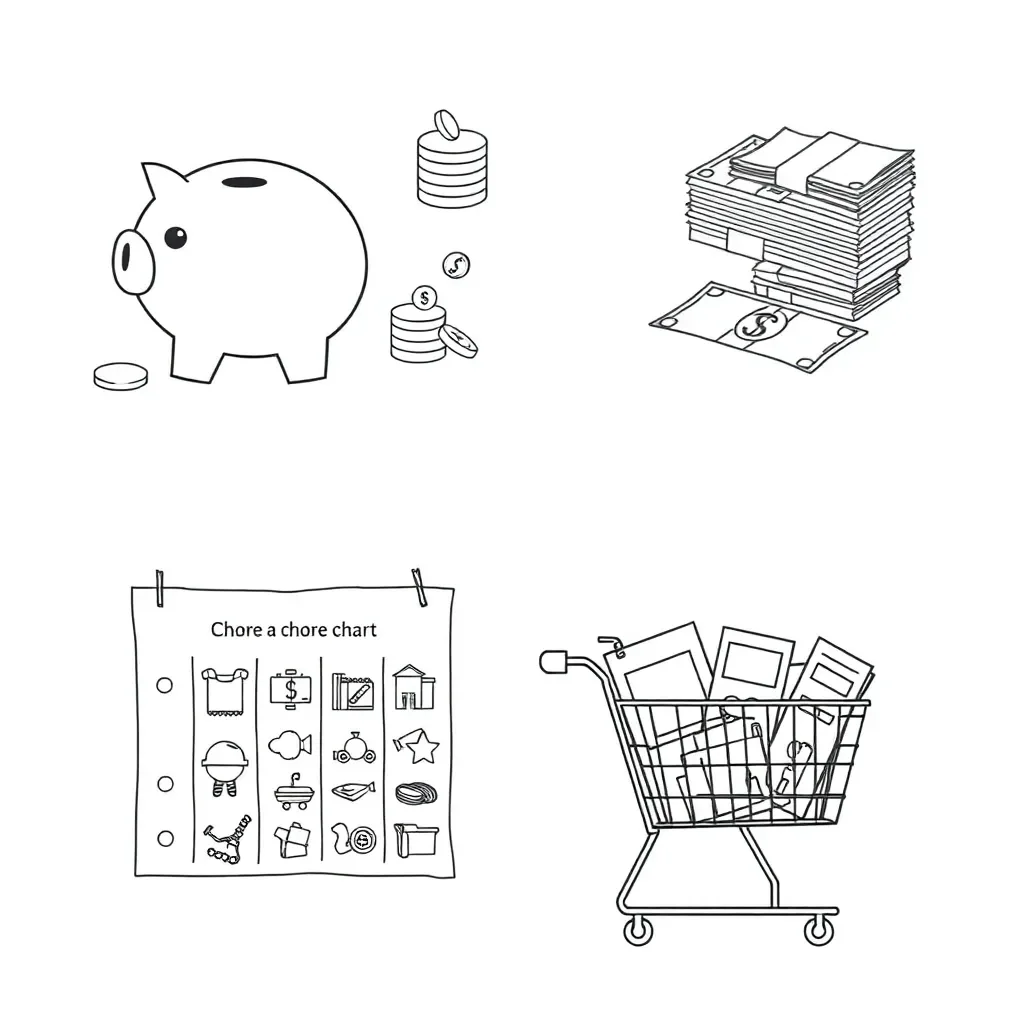 Children doing chores and saving money