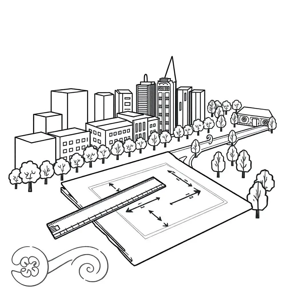 Urban design blueprint with geometric shapes