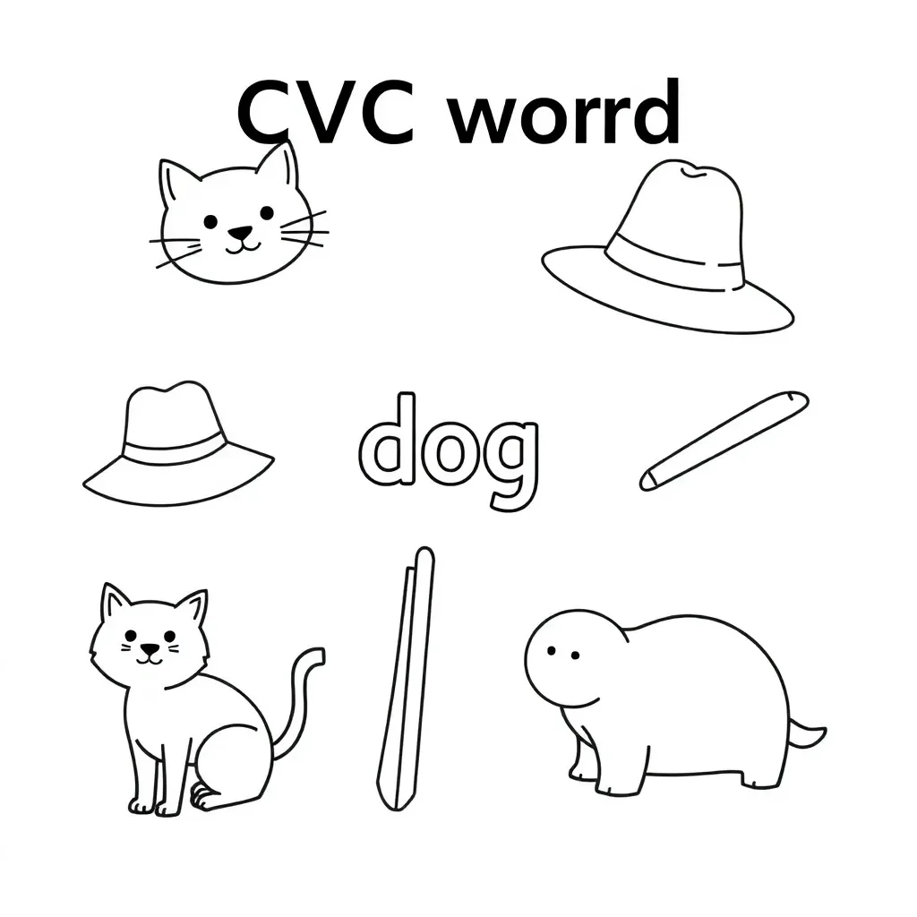 Letter blocks and CVC words illustration