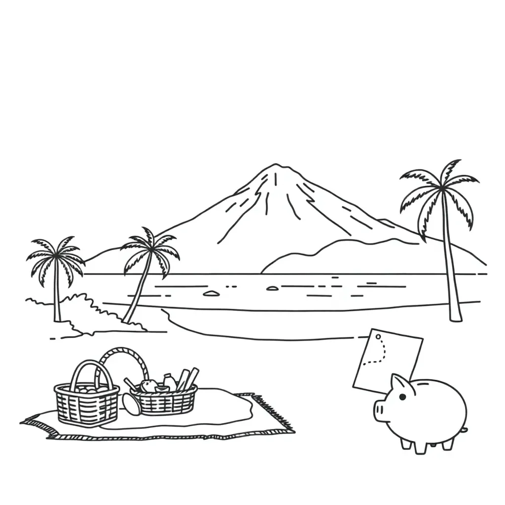 Family planning holiday activities with money and calculator