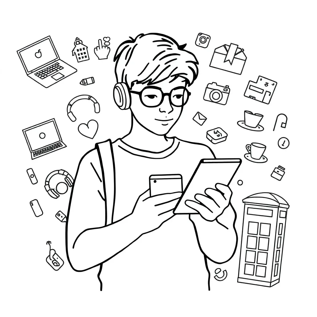Teenager using smartphone with social media icons