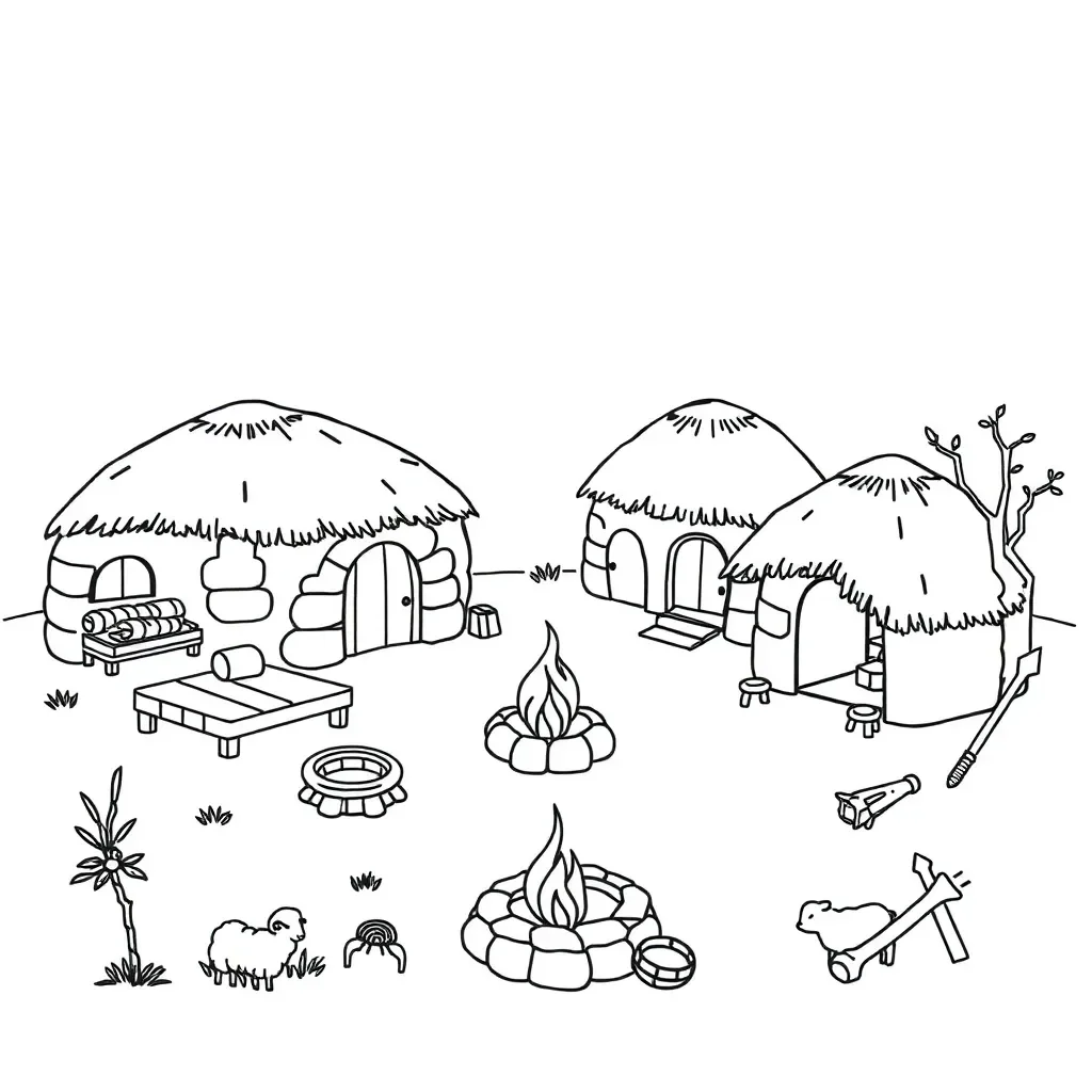 Stone Age village illustration