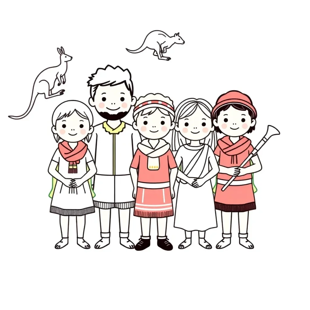 World cultures illustration showing diverse food and languages