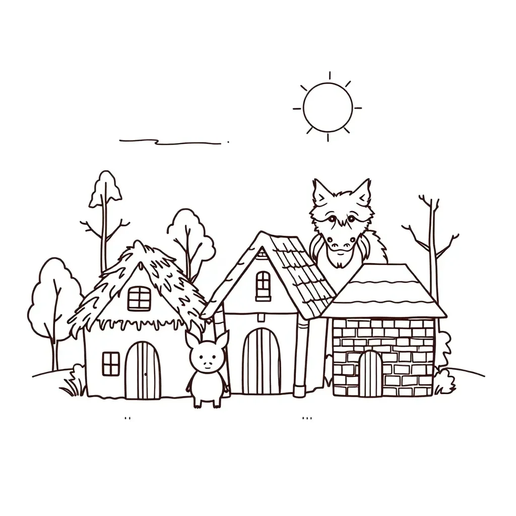 Three little pigs story illustration
