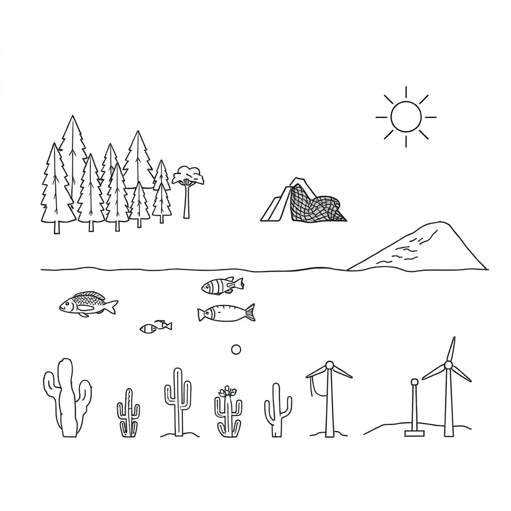 Diverse ecosystem with various plants and animals