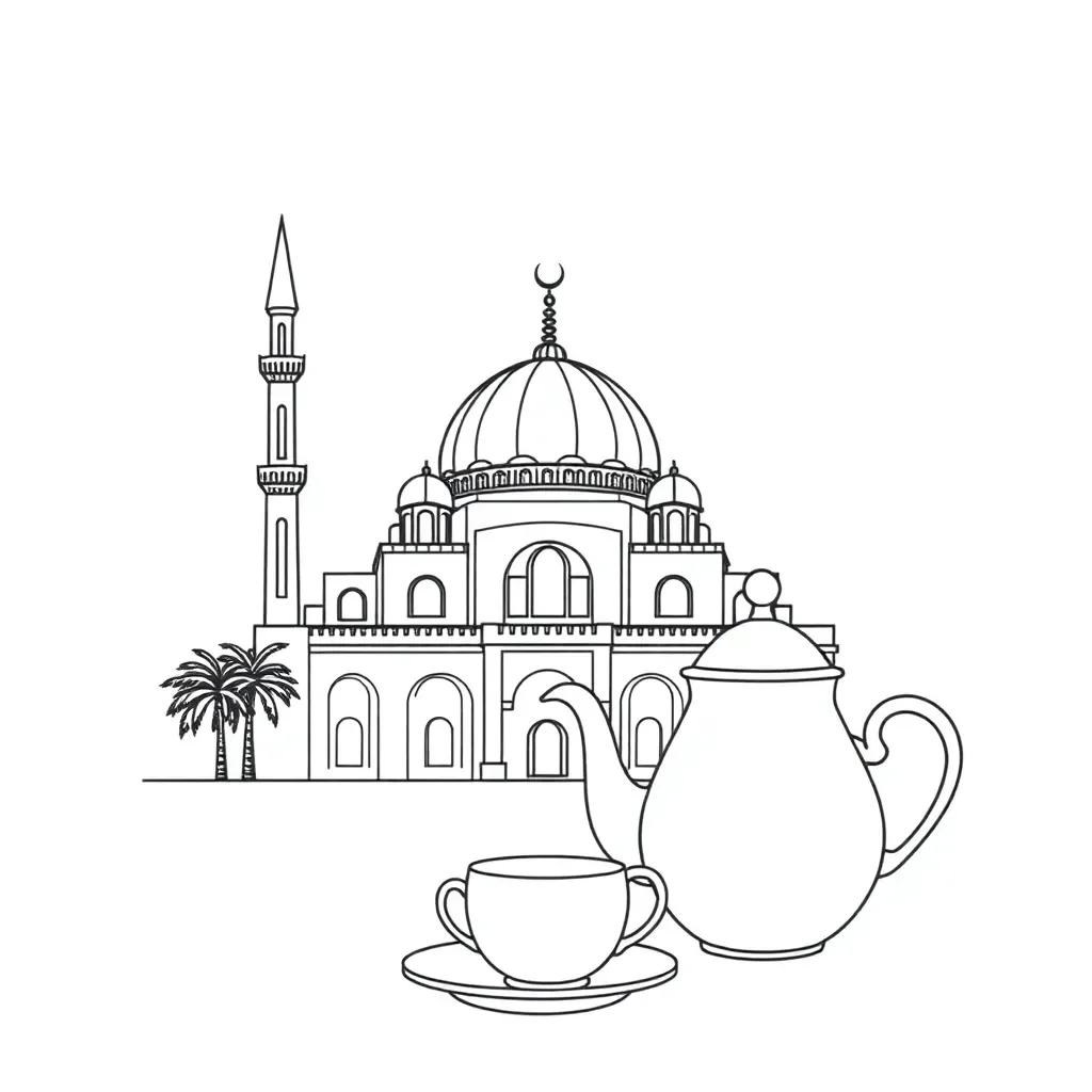 Islamic mosque and scholars illustration