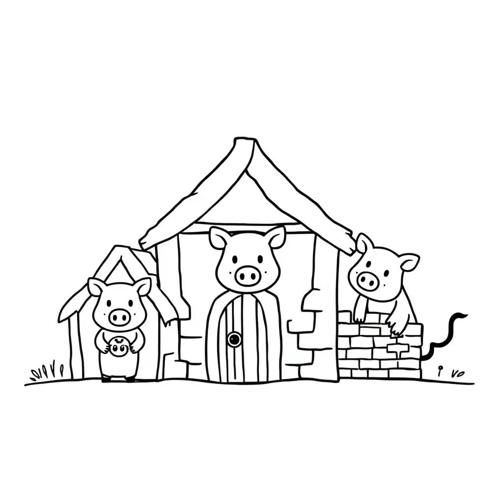 Three little pigs story illustration