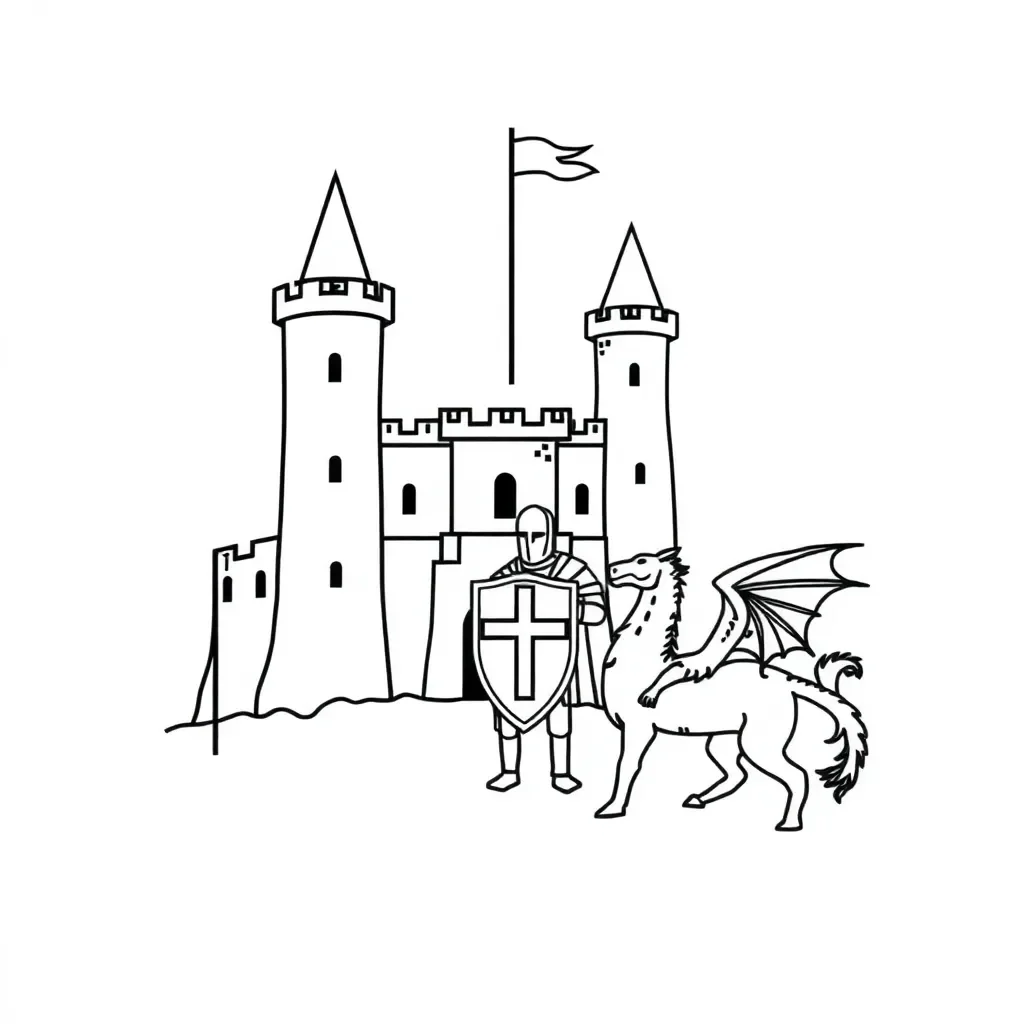 Medieval crusader knight and castle illustration