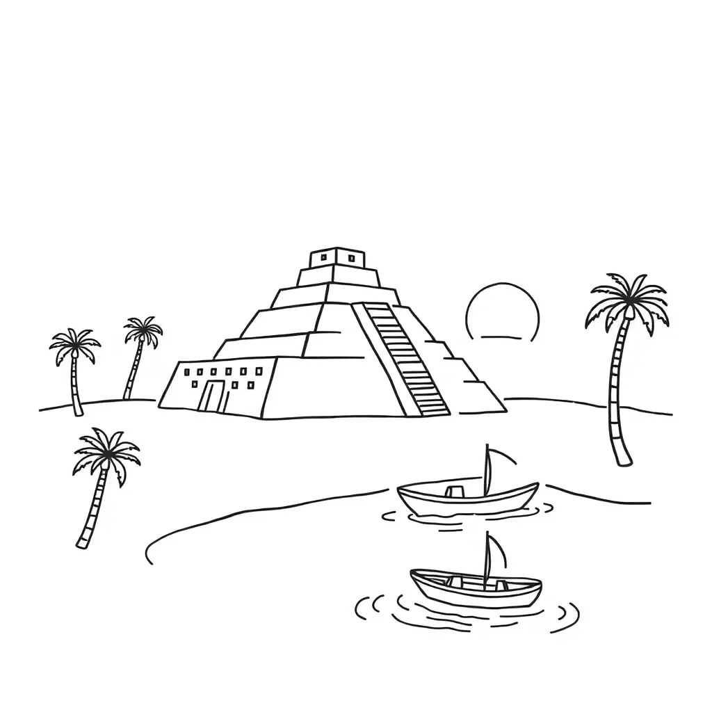 Ancient Mesopotamian ziggurat and cuneiform writing