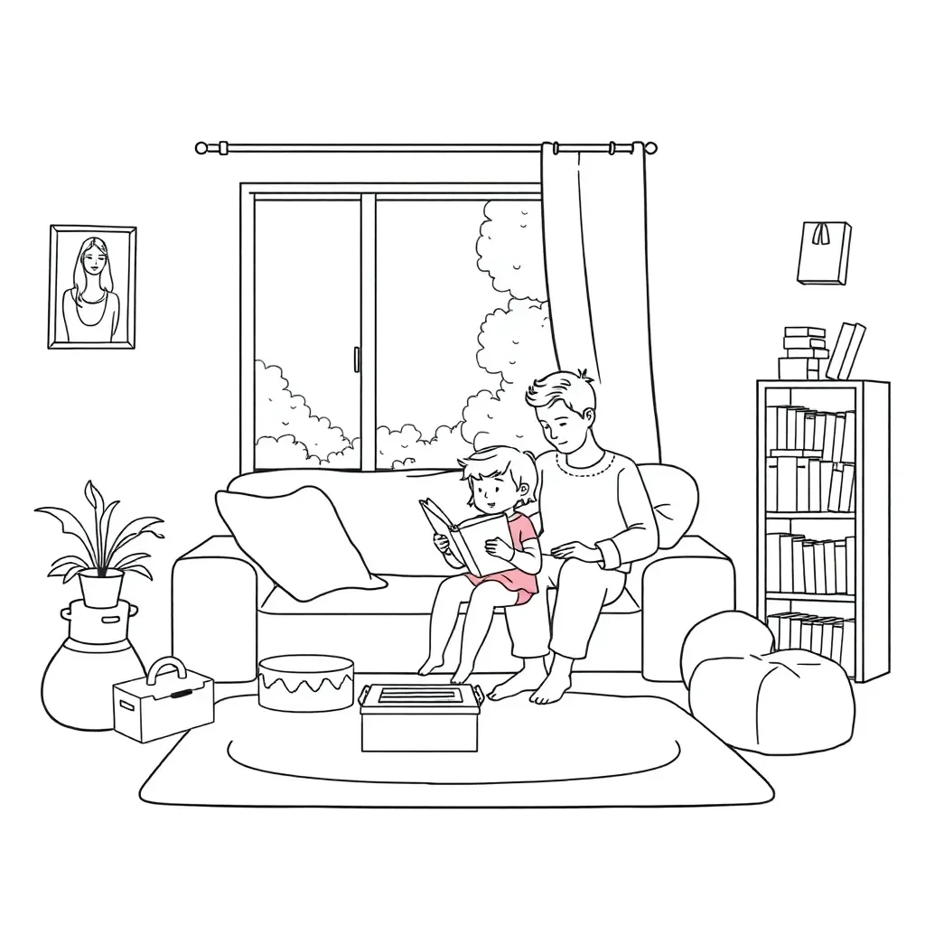 Family reading together illustration