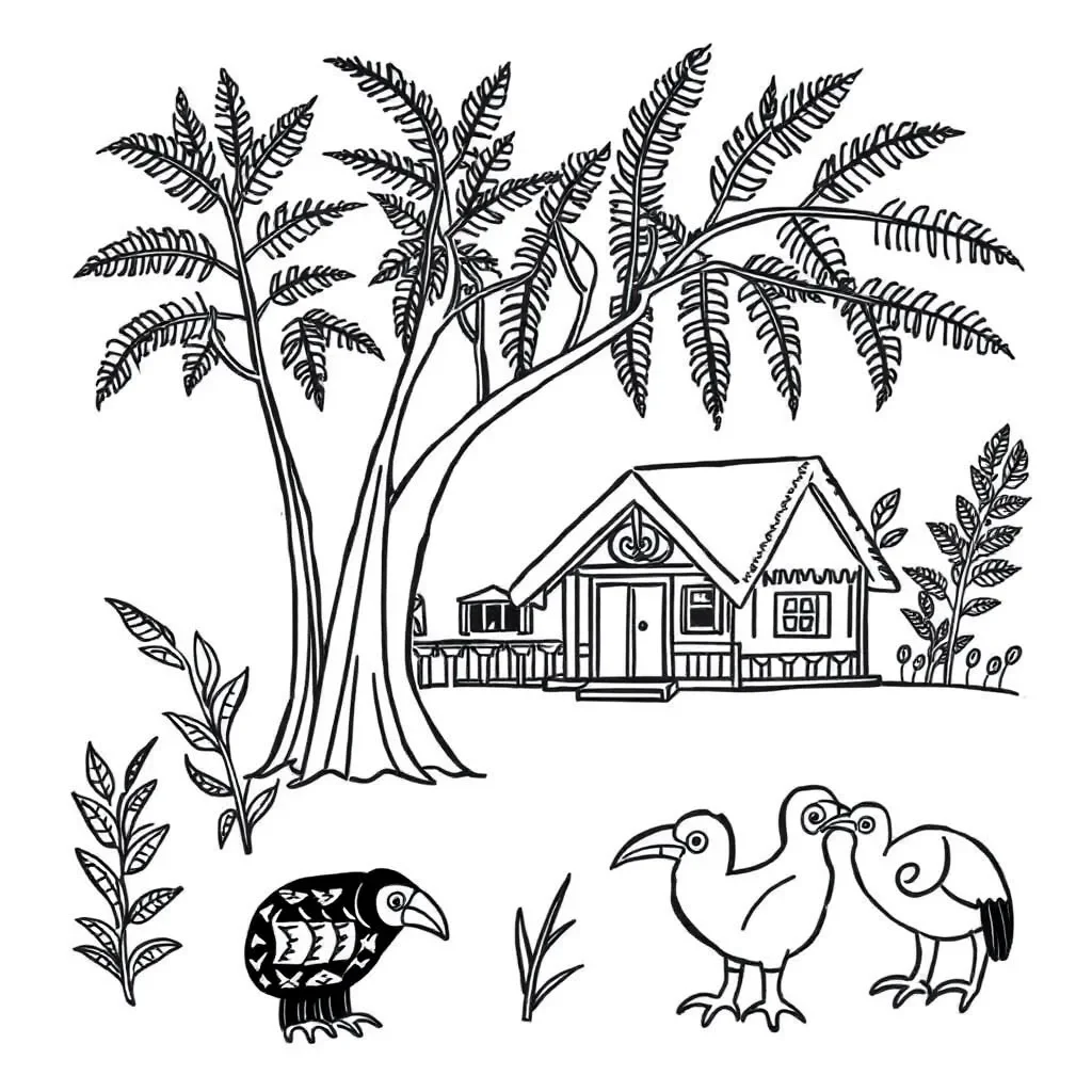 Pā harakeke (flax bush) illustration
